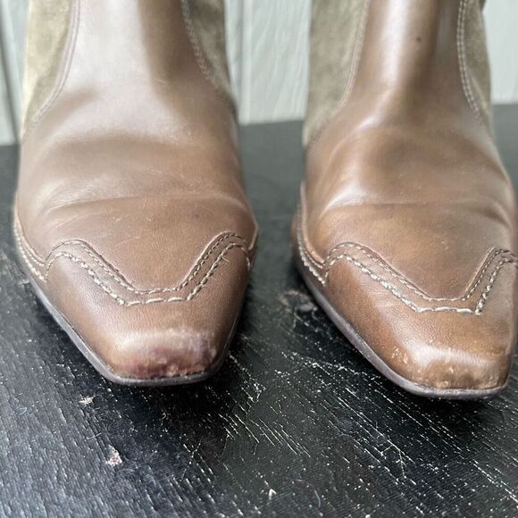 Audrey Brooke Camo Green Suede & Leather Kitten Heel Boots 8.5 - Picture 6 of 10